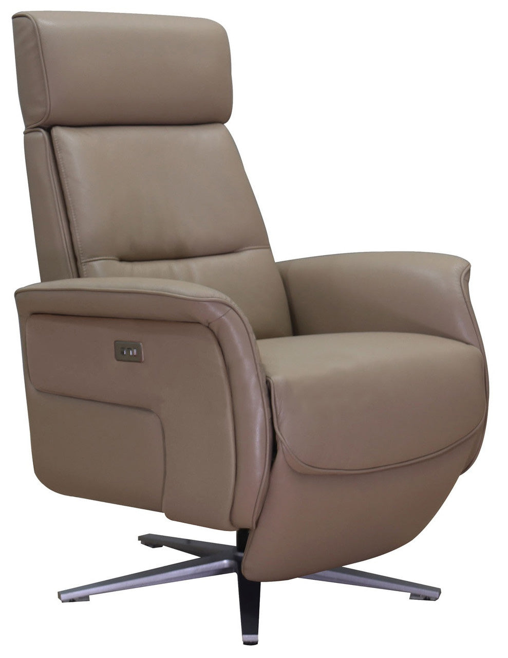 Julius Taupe Leather Power Reclining 360 Swivel Chair - MJM Furniture
