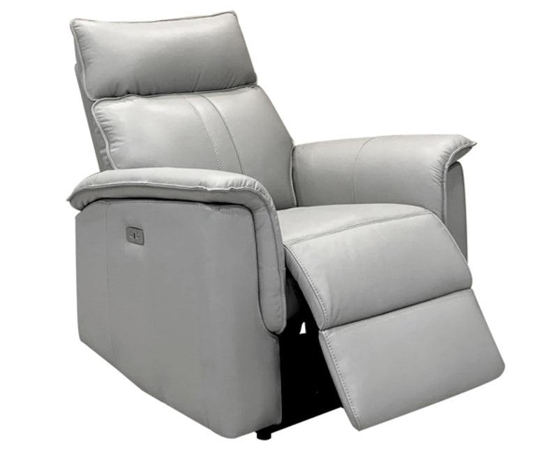 Leo Silver Top Grain Leather Power Reclining Chair - MJM Furniture