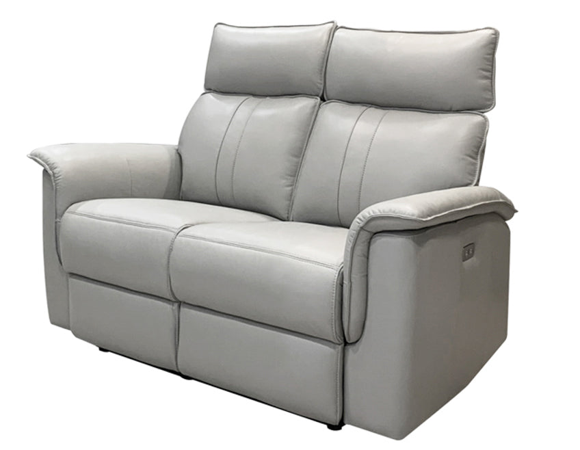 Leo Silver Leather Power Reclining Loveseat - MJM Furniture