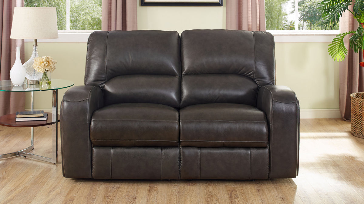Newcastle Gray Leather Power Reclining Loveseat - MJM Furniture