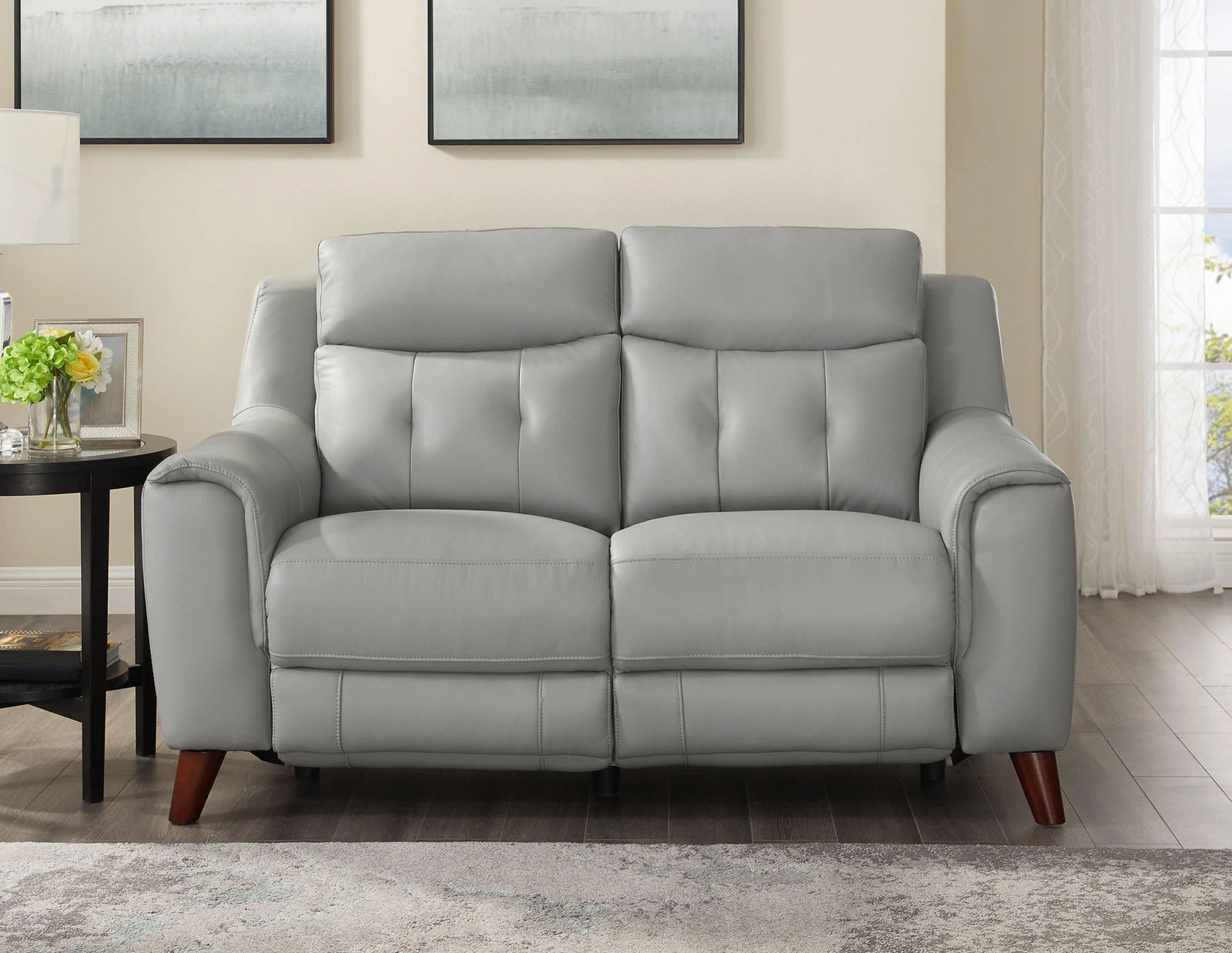 Paramount Silver Leather Power Reclining Loveseat - MJM Furniture
