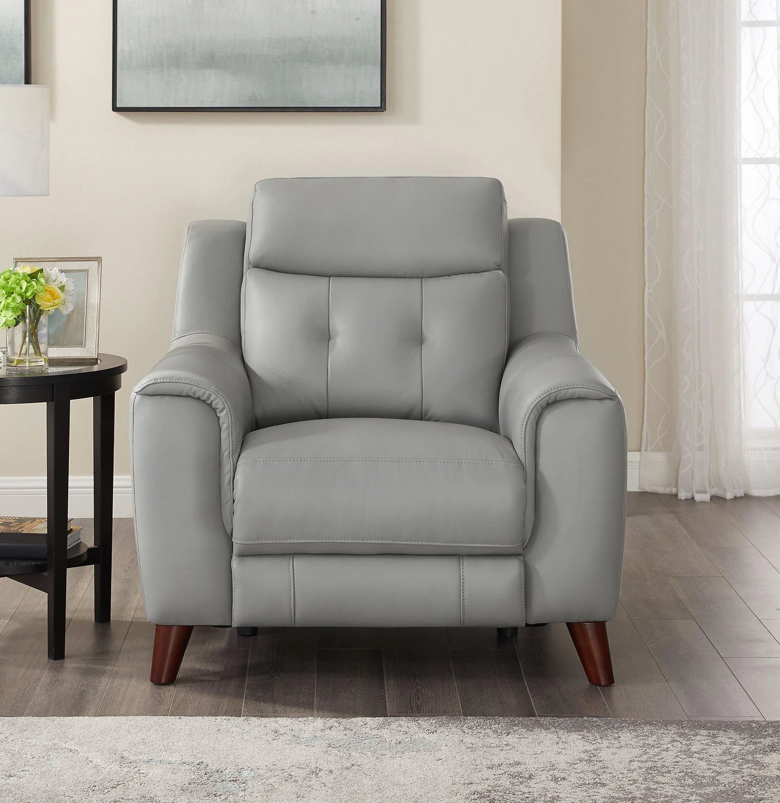 Paramount Silver Leather Power Reclining Chair - MJM Furniture