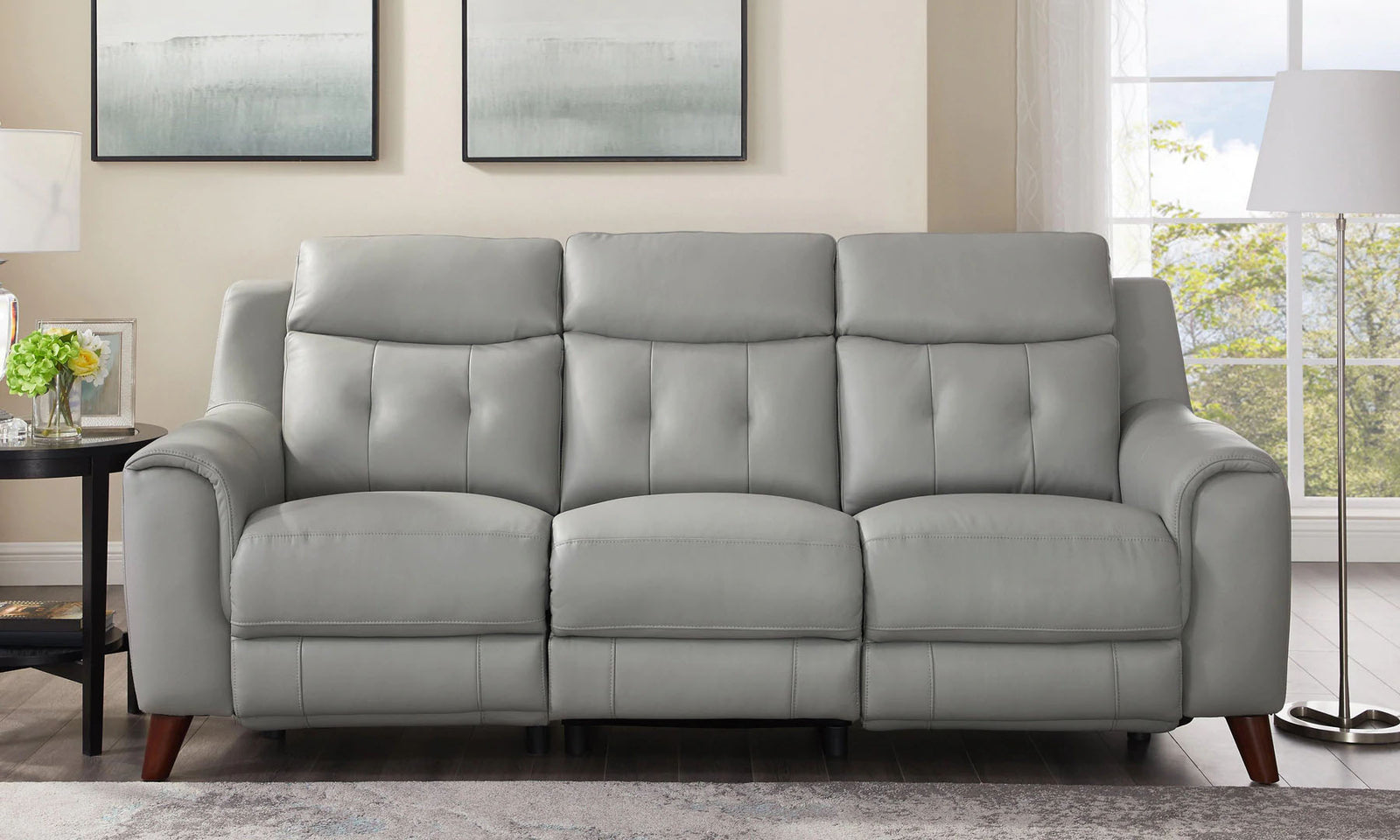 Paramount Silver Leather Power Reclining Sofa - MJM Furniture
