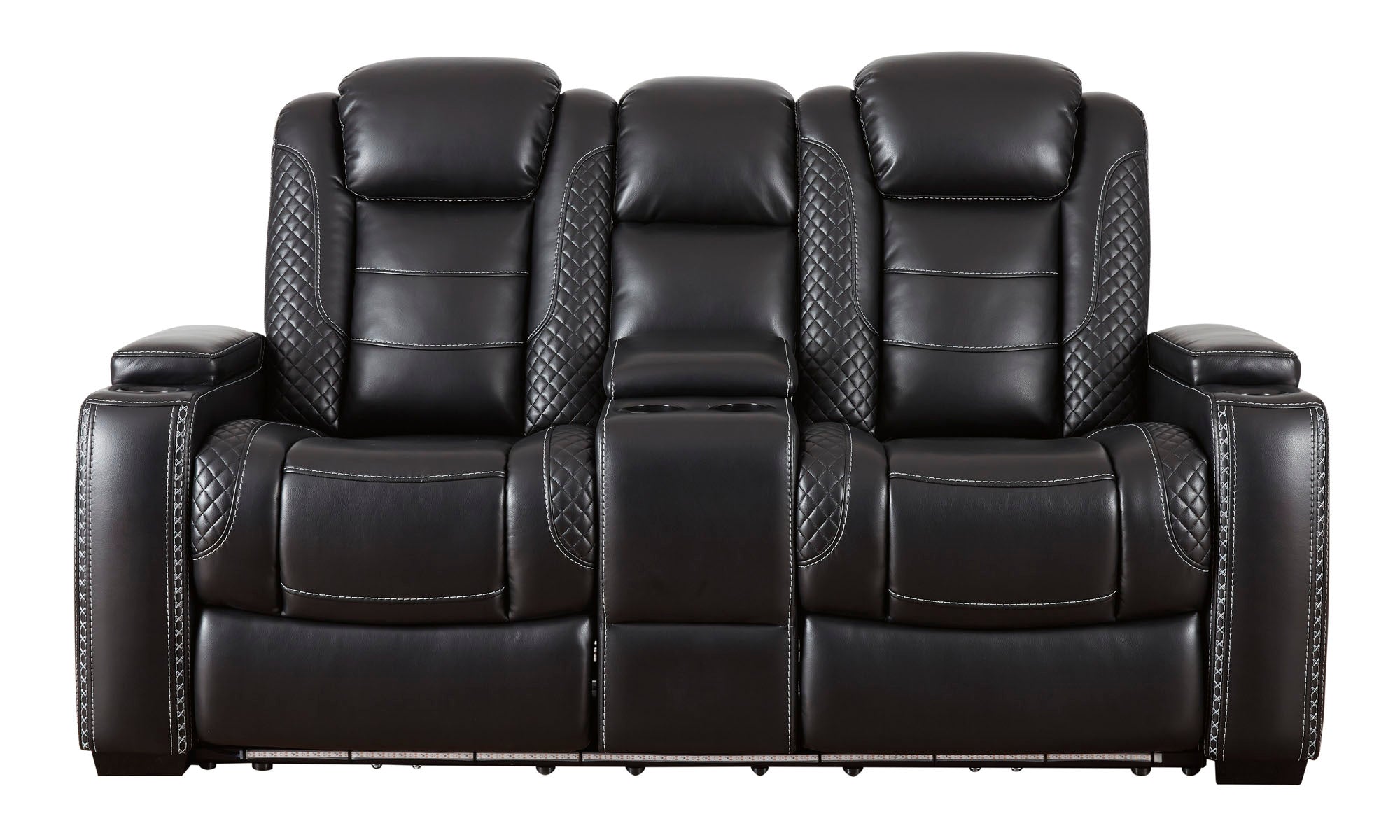 Party Time Midnight Power Reclining Console Loveseat w/Adjustable Headrest - MJM Furniture