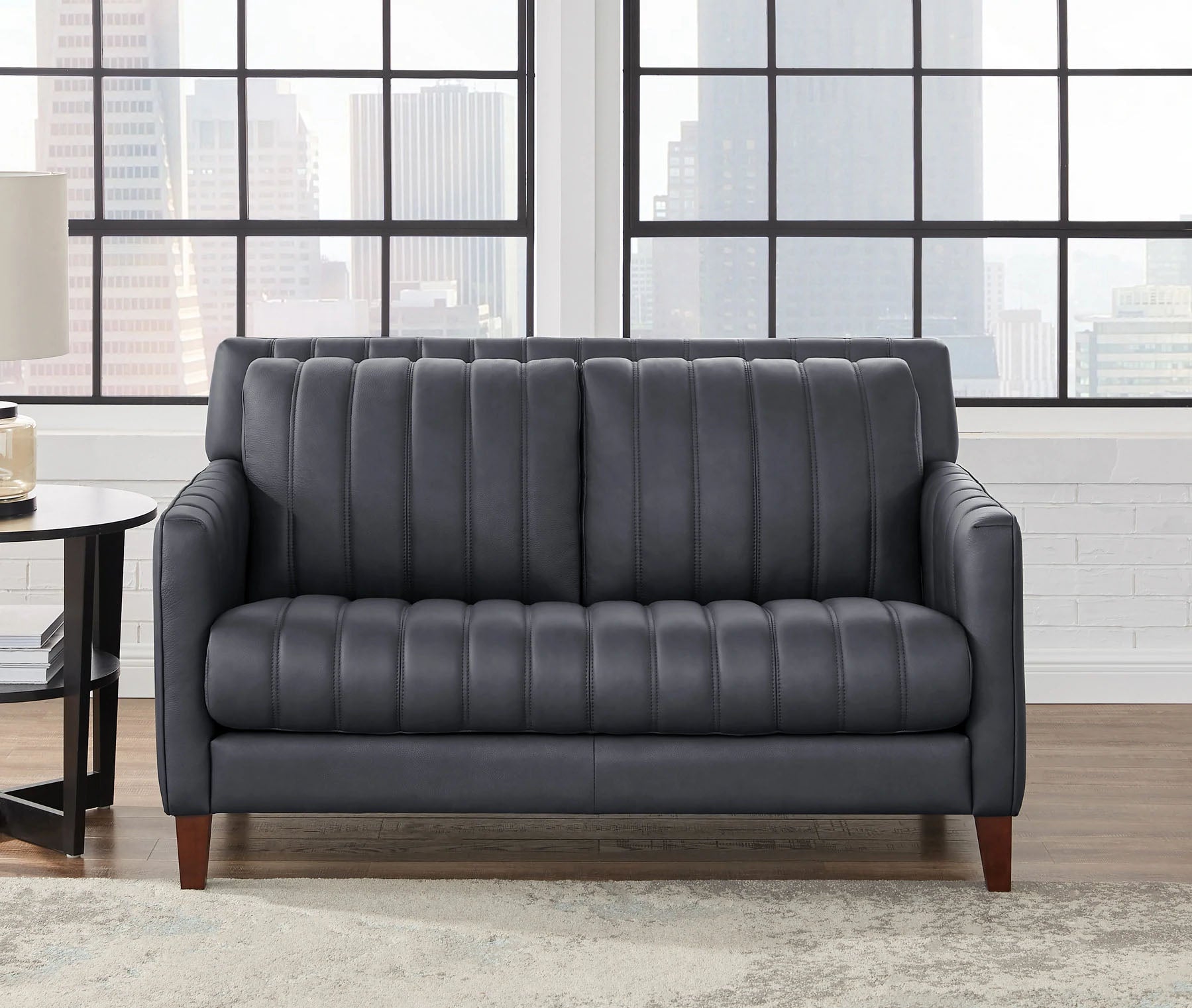 Ross Gray Leather Loveseat - MJM Furniture