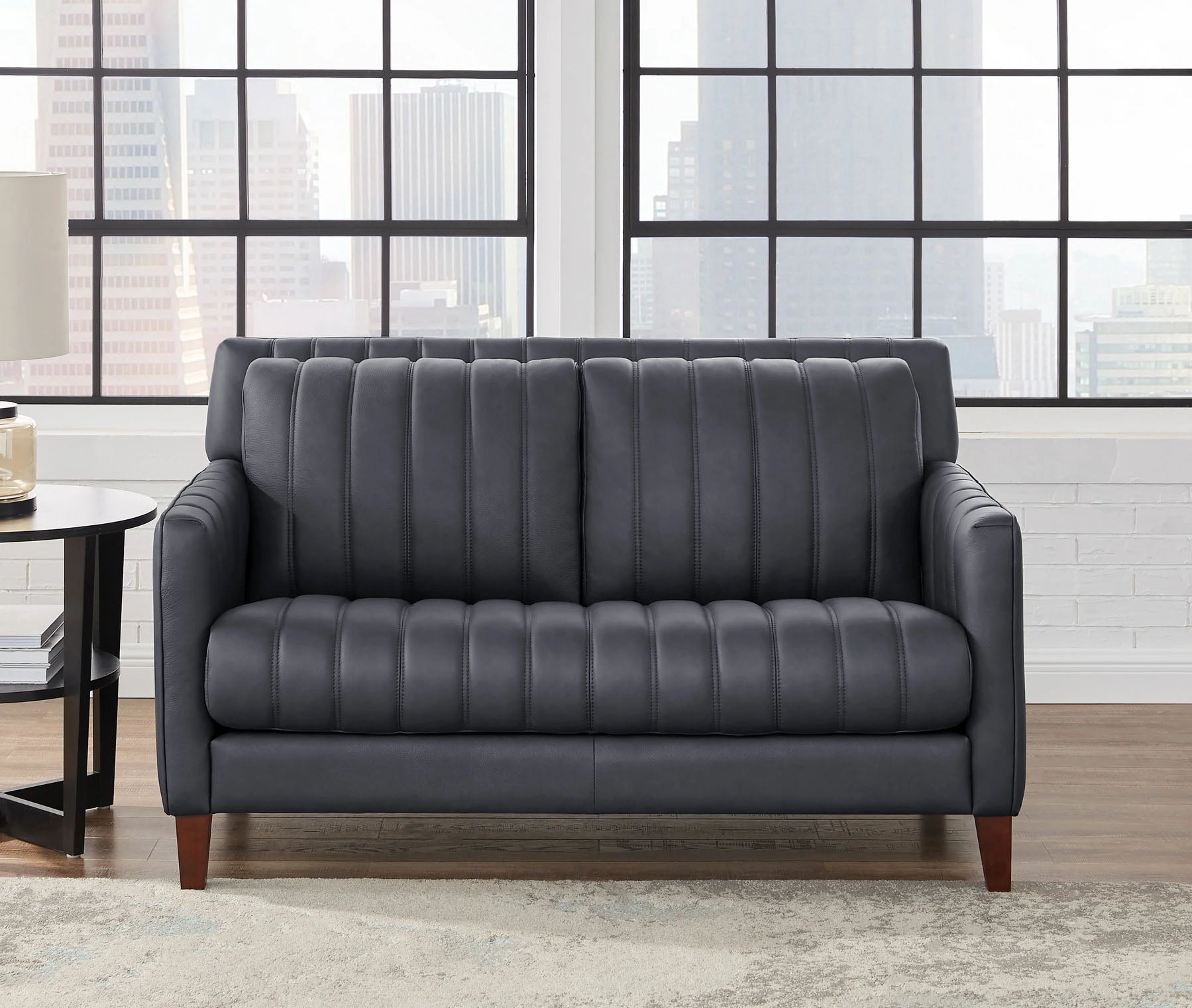 Ross Gray Leather Loveseat - MJM Furniture