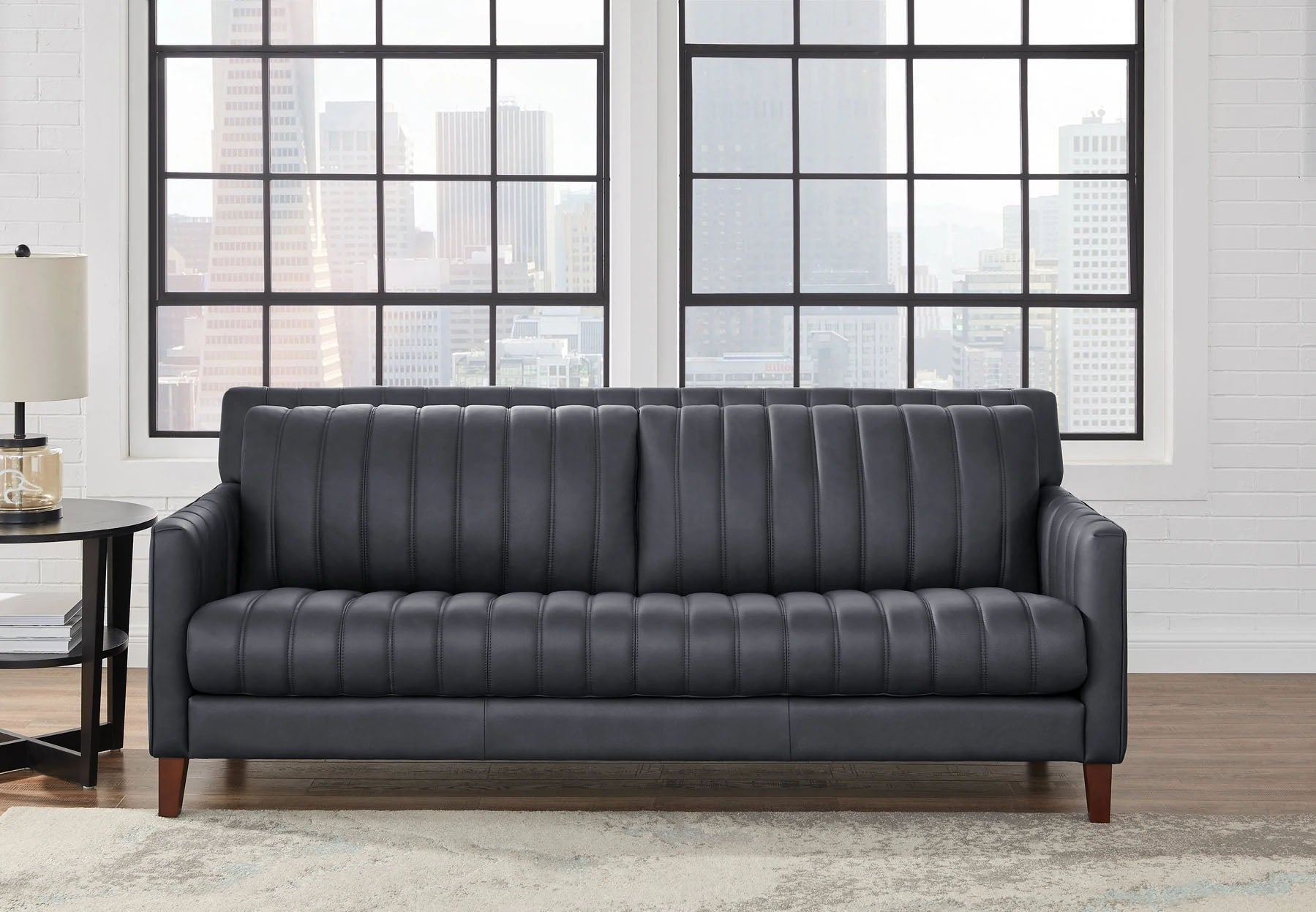 Channel Gray Leather Sofa - MJM Furniture
